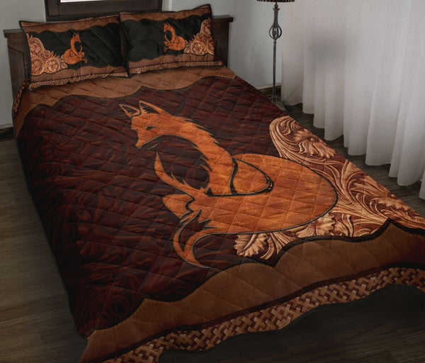 Fox Carving Leather Skin Style Quilt Bed Set- Love Quilt Bedding Set