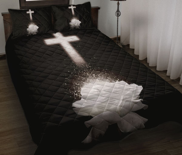 White Rose Cross Quilt Bed Set - Love Quilt Bedding Set