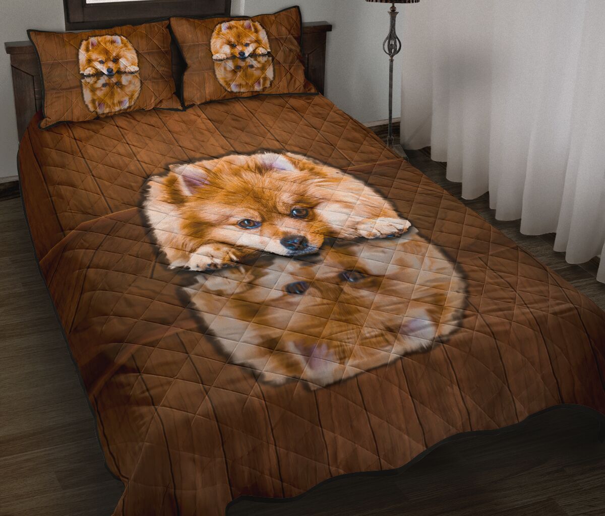 Pomeranian Dog Shadow Style Quilt Bed Set - Love Quilt Bedding Set