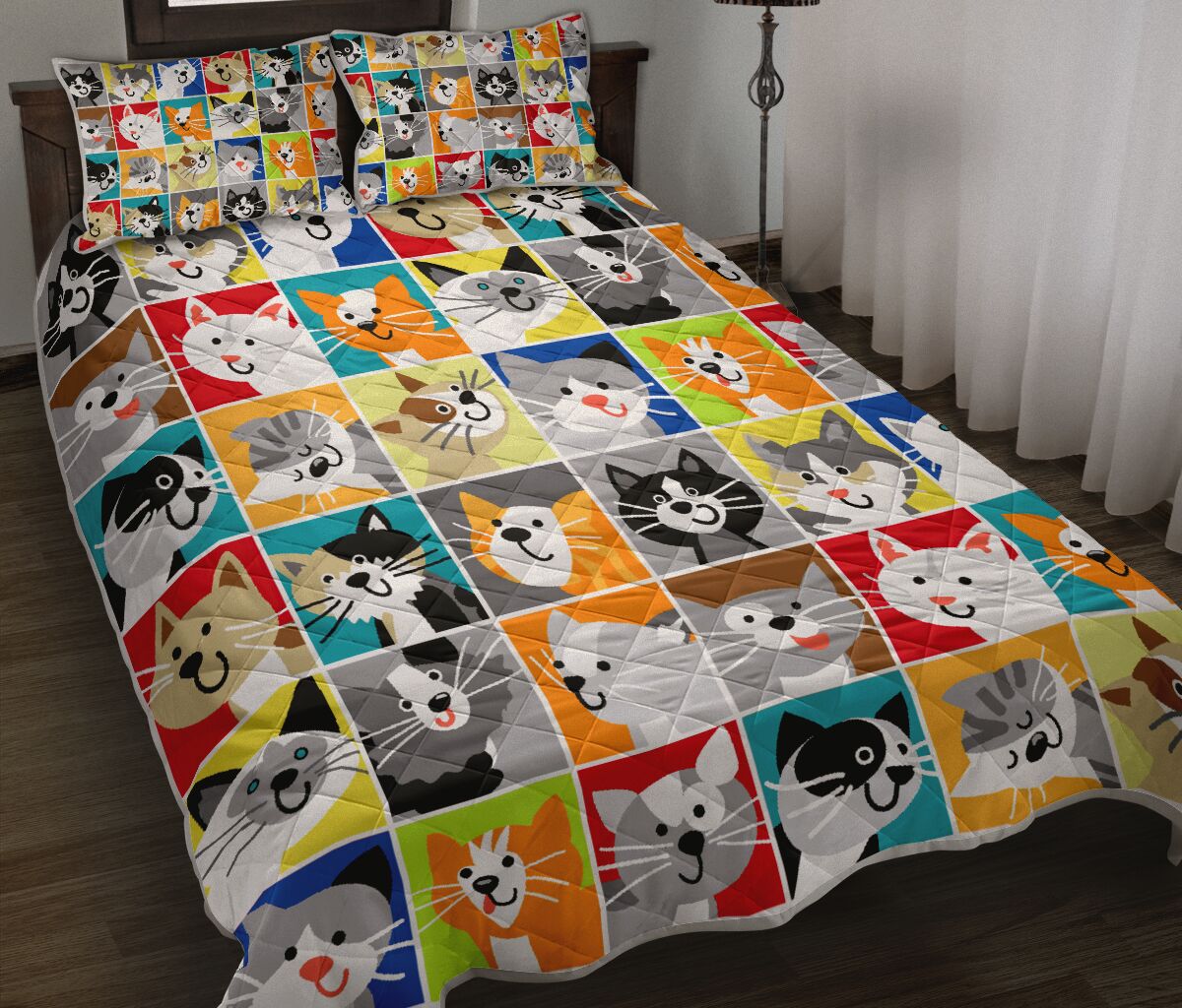 Cats Pattern Style Quilt Bed Set - Love Quilt Bedding Set