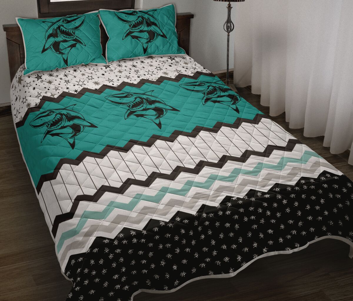 Shark Footprint Pattern Quilt Bed Set - Love Quilt Bedding Set