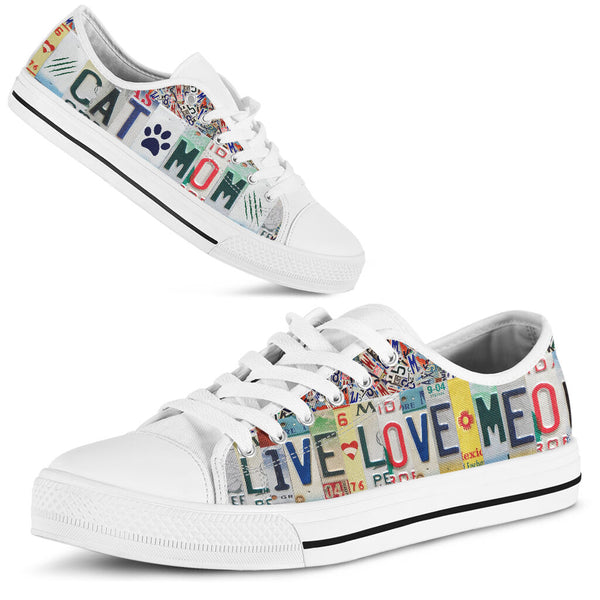 Cat Mom Live Love Meow License Plates Low Top Shoes