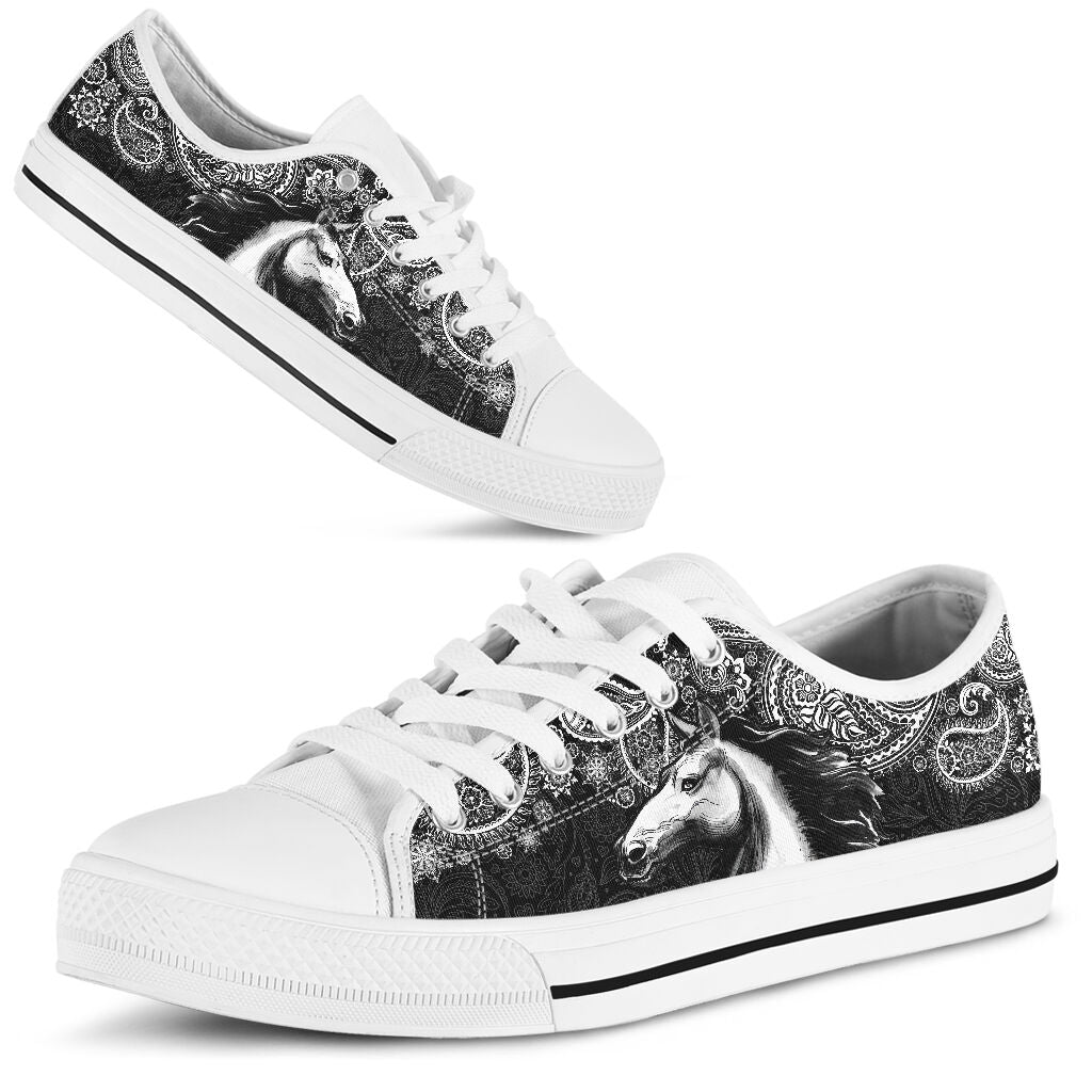 Horse Paisley Black White Low Top  2 Shoes