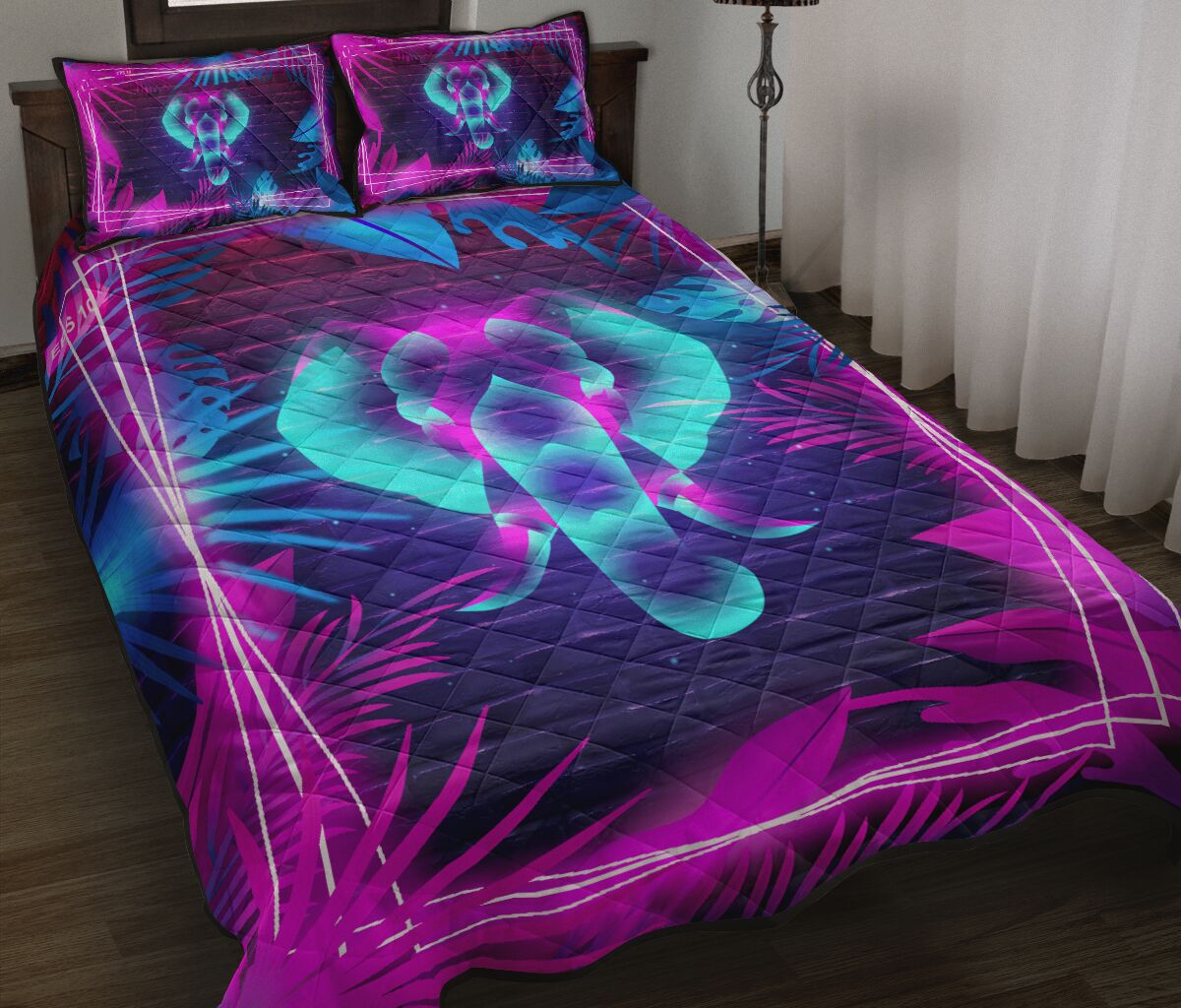 Elephant Neon Art Style Quilt Bed Set - Love Quilt Bedding Set