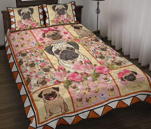 Pug Flower - Bed Set - Love Quilt Bedding Set