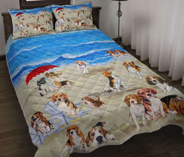 Beagle In Beach - Quilt Bed Set- Love Quilt Bedding Set