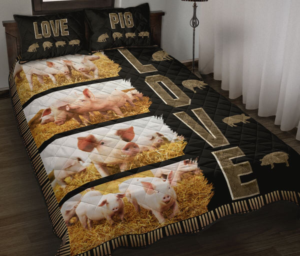 Pig Mandala Love Art Style Quilt Bed Set - Love Quilt Bedding Set