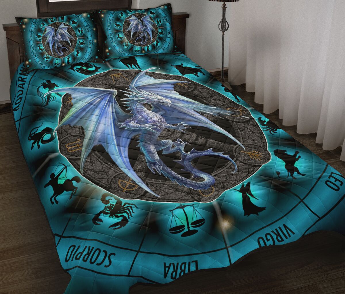 Dragon Ice 12 Signs Of The Zodiac Art Style Quilt Bed Set - Love Quilt Bedding Set