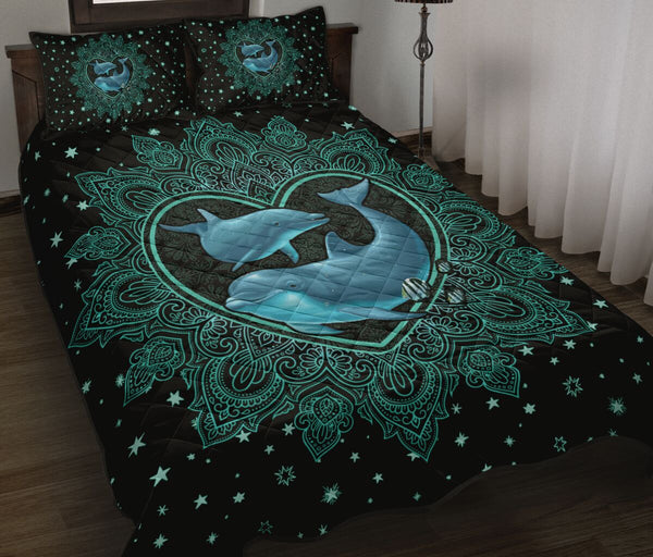 Dolphin Mandala Gold Art Style Quilt Bed Set- Love Quilt Bedding Set