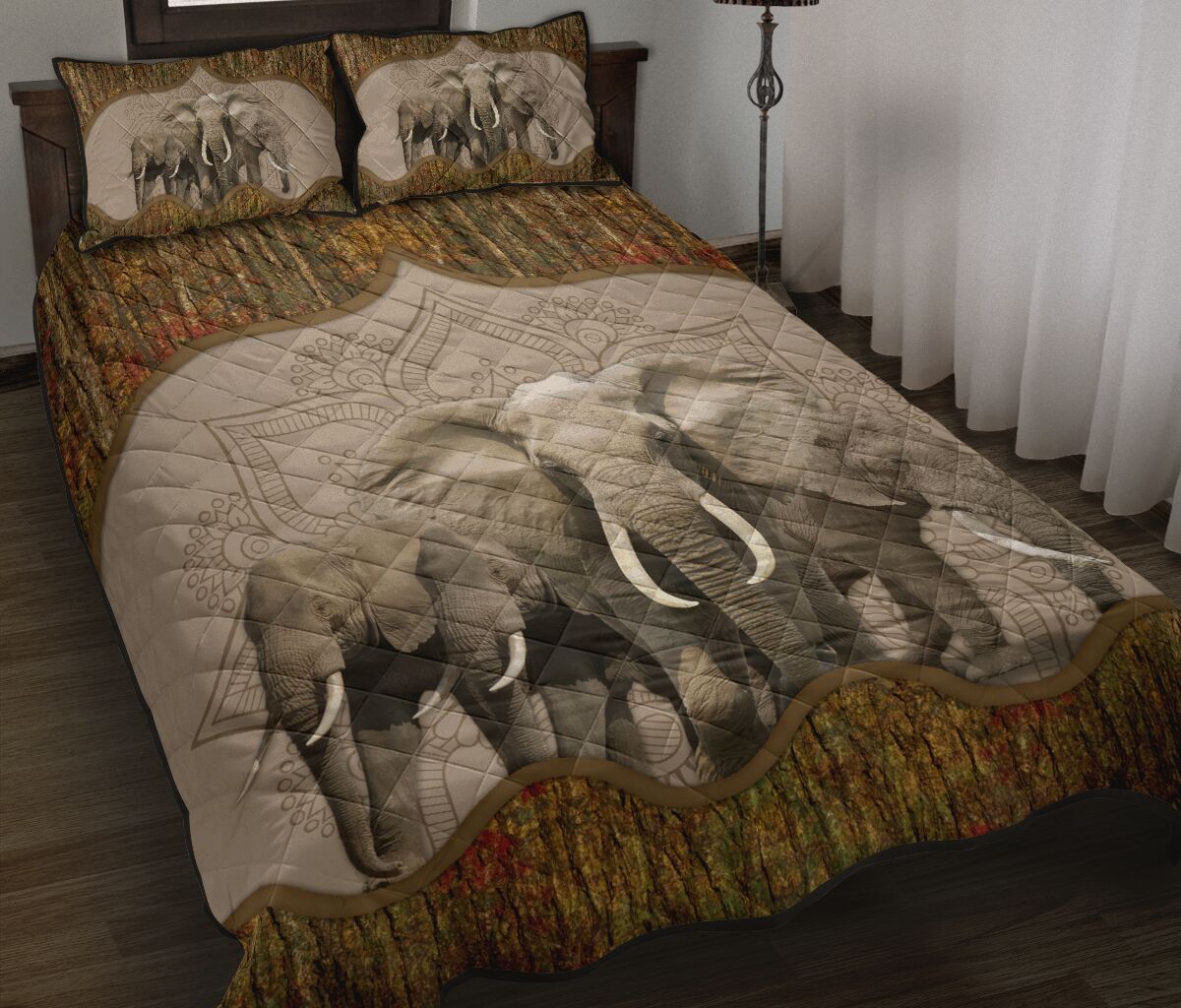 Elephant Tree And Mandala Style Quilt Bed Set - Love Quilt Bedding Set