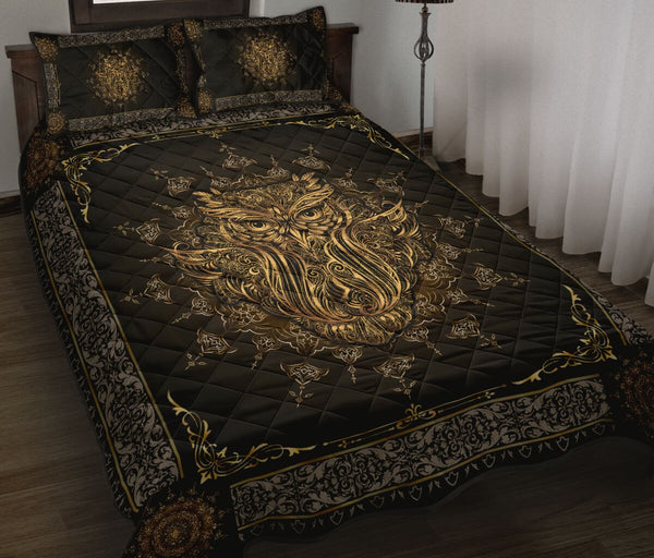 Owl Gold Quilt Bed Set - Love Quilt Bedding Set