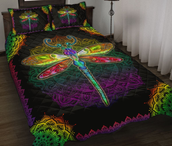 Dragonfly Mandala Style Quilt Bed Set - Love Quilt Bedding Set