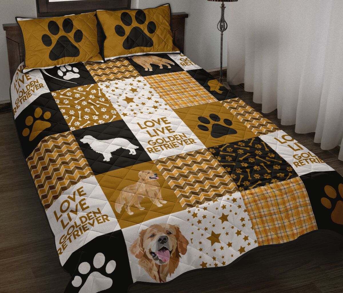 Quilt Bed Set - Golden Retriever 9 - Love Quilt Bedding Set