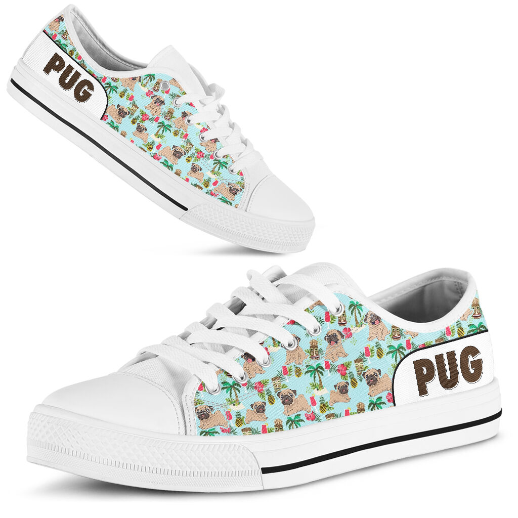 Pug Flower Pattern - Low Top Shoe - Love Love Top Shoes