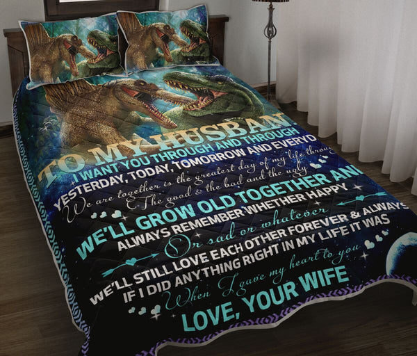 Dinosaur To My Husband Quilt Bed Set - Love Quilt Bedding Set