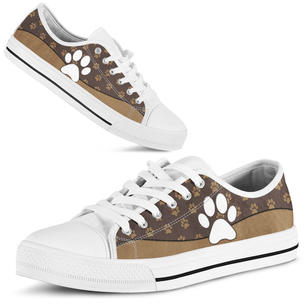 Dog Paw Brown Pattern - Low TopShoe - Love Love Top Shoes