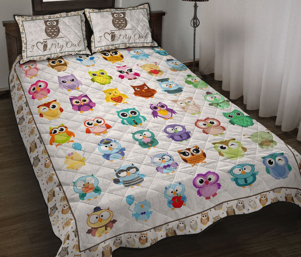 Owl Pattern Style Quilt Bed Set 9- Love Quilt Bedding Set