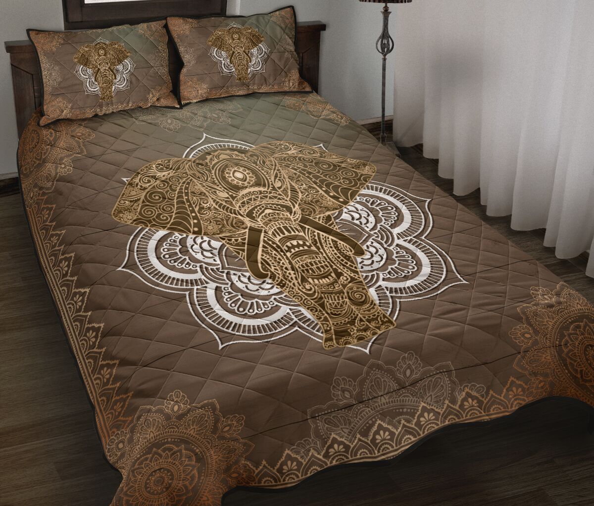 Elephant Gold Mandala Style Quilt Bed Set- Love Quilt Bedding Set