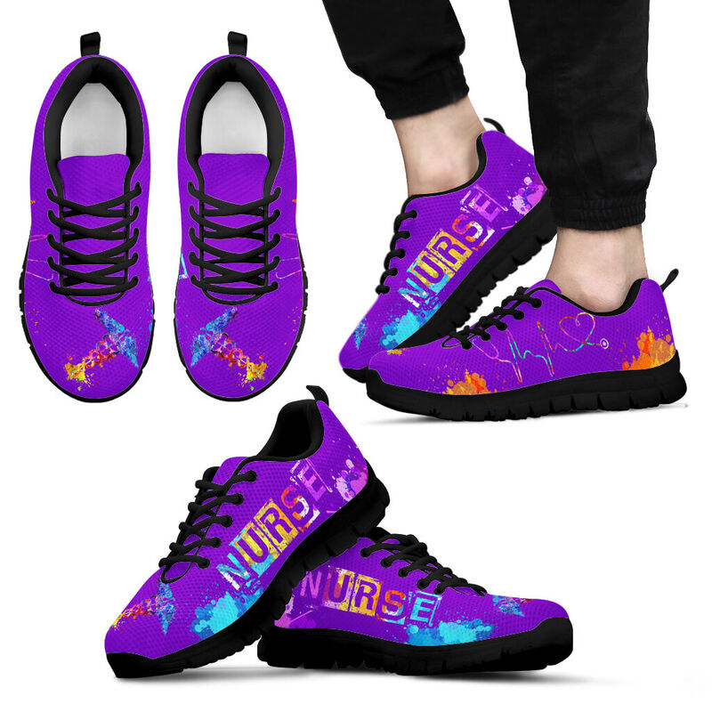 Nurse Heartbeat Art- Purple Sneakers, Running Shoes, Shoes For Women, Shoes For Men, Custom - Love Sneakers
