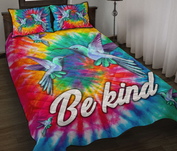 Quilt Bed Set - Hippie Background - Hummingbirds - Be Kind 86 - Love Quilt Bedding Set