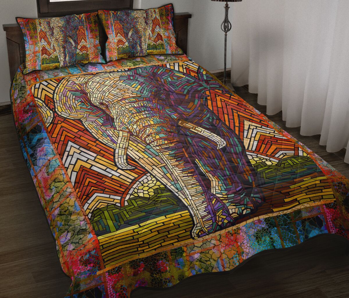 Elephant Paper Mosaic Style Quilt Bed Set - Love Quilt Bedding Set