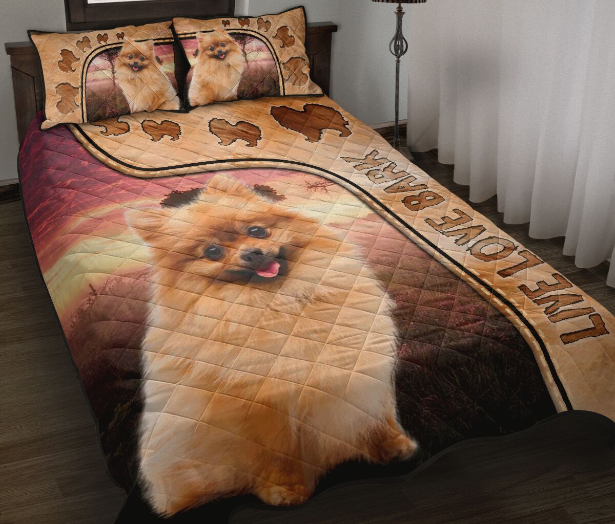 Live Love Bark Pomeranian - Bed Set - Love Quilt Bedding Set