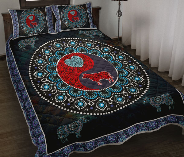 Cow Farm Mandala Ying And Yang Style Quilt Bed Set- Love Quilt Bedding Set