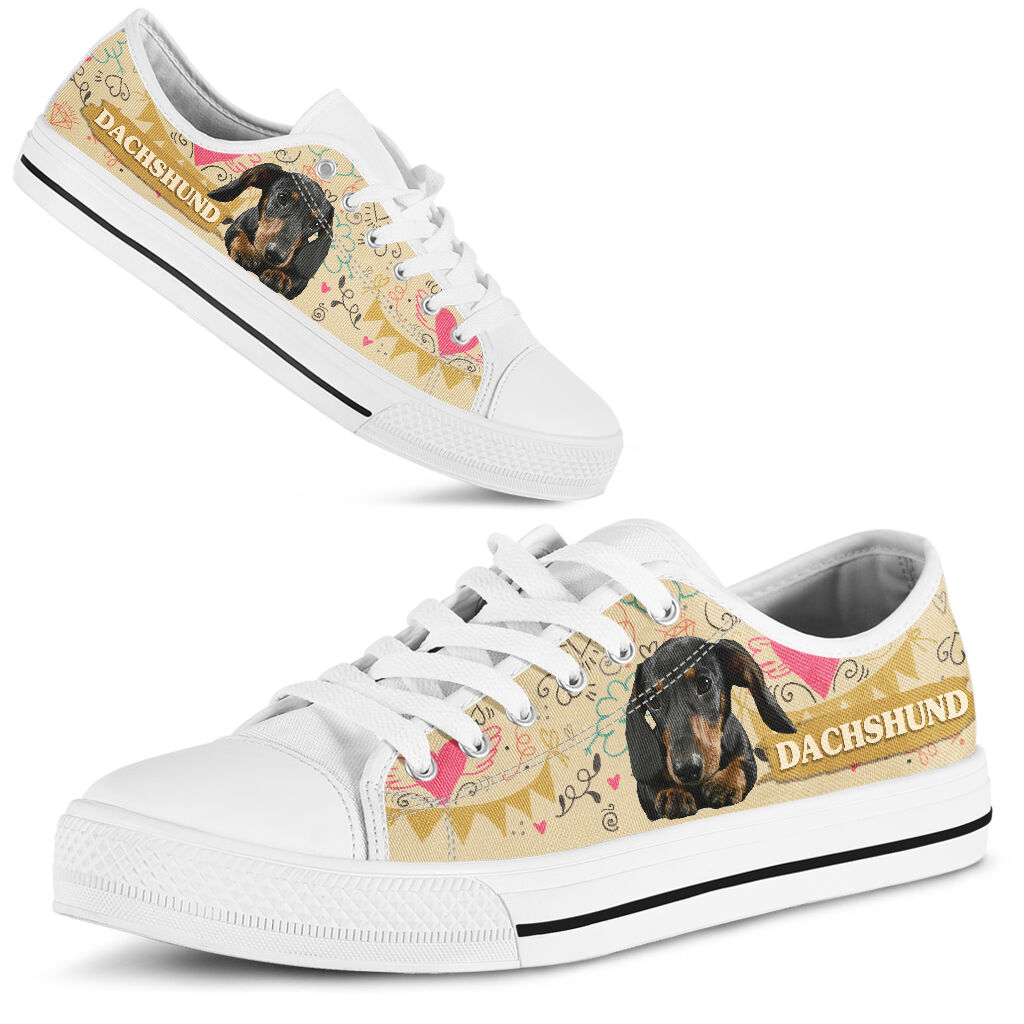 Dachshund In Drawing Background - Low Top Shoe - Love Love Top Shoes
