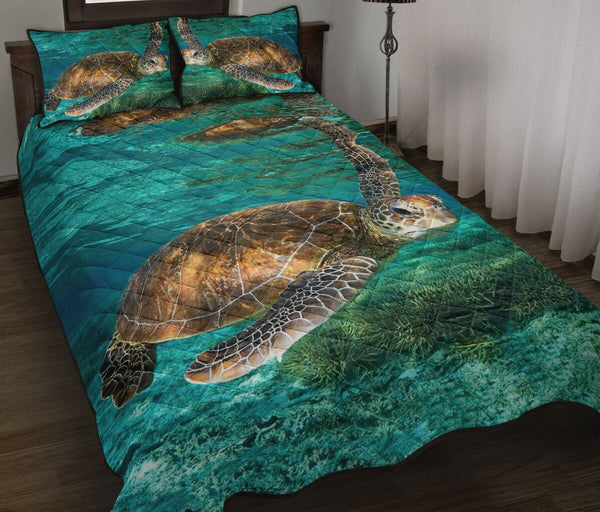 Turtle Brown Sea Real Style Quilt Bed Set - Love Quilt Bedding Set