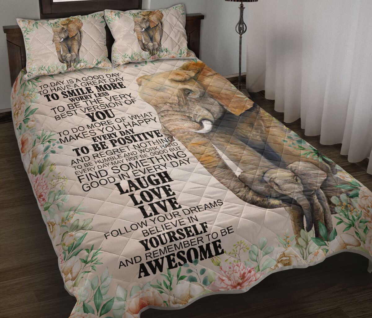 Elephant Laugh Love Live Funny Flower Art Quilt Bed Set- Love Quilt Bedding Set