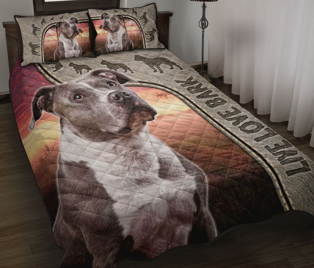 Live Love Bark Pitbull - Bed Set- Love Quilt Bedding Set