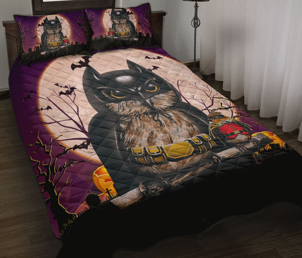 Owl Halloween Art Style Quilt Bed Set- Love Quilt Bedding Set