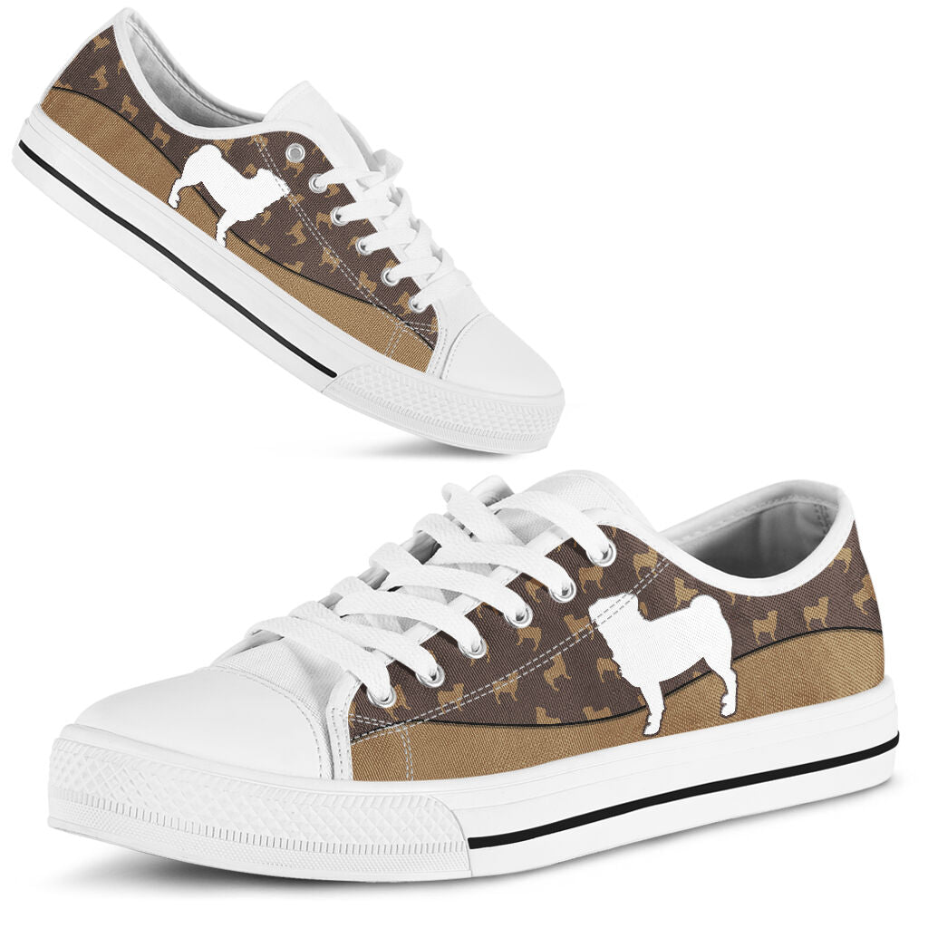 Pug Brown Pattern - Low Top Shoe - Love Love Top Shoes