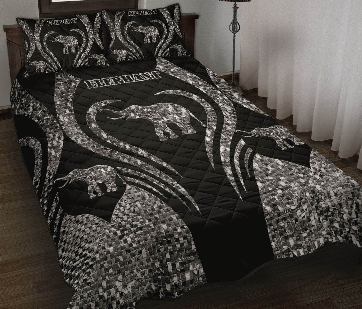 Elephant Heart Line Style Quilt Bed Set - Love Quilt Bedding Set