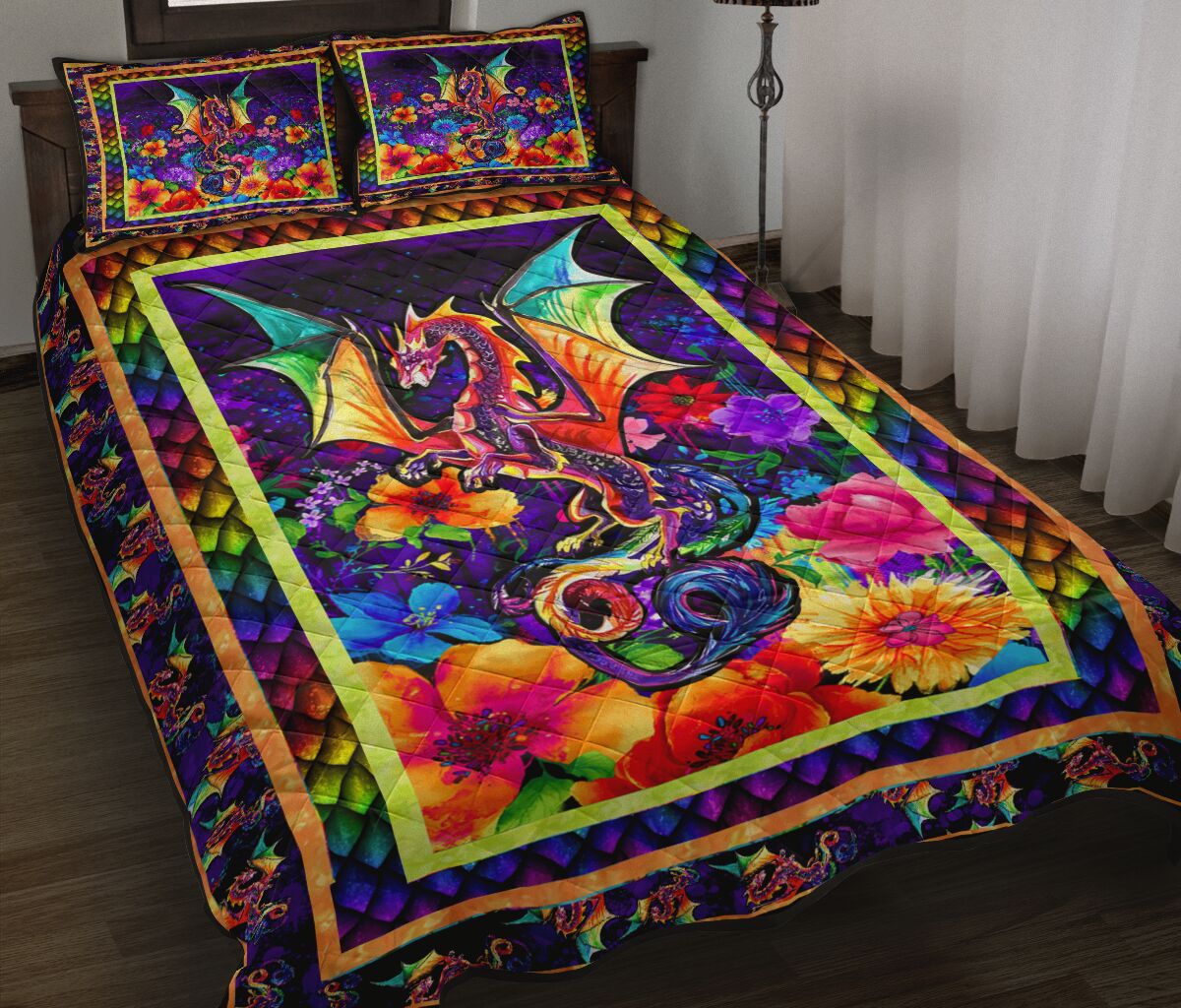 Colorful Dragon Quilt Bed Set - Love Quilt Bedding Set