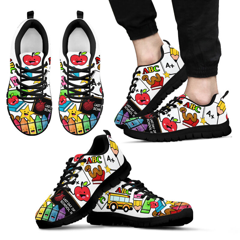 Teacher- Last Day Of School Black Sneakers, Running Shoes, Shoes For Women, Shoes For Men, C- Love Sneakers