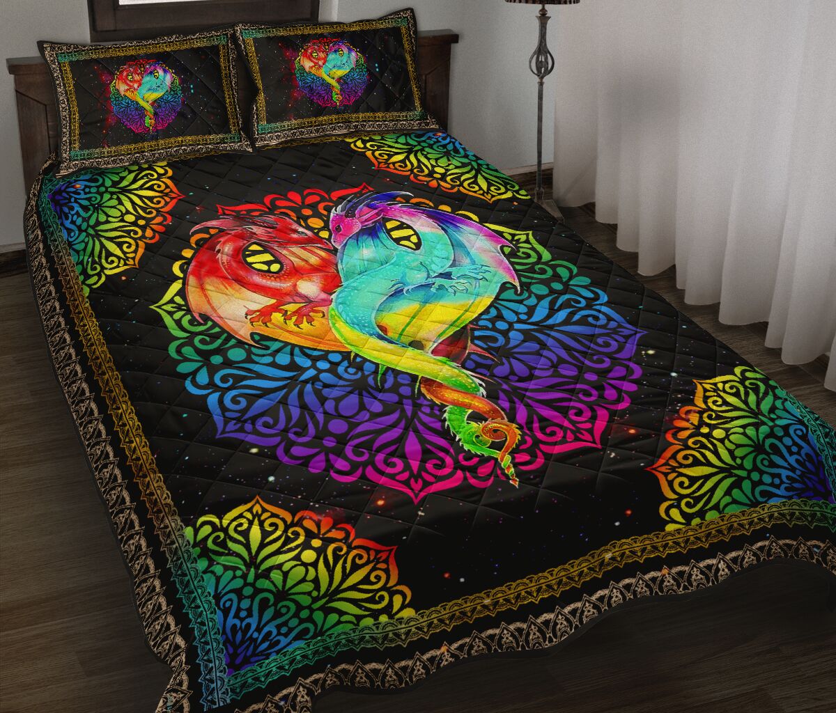 Dragon Heart Mandala Art Style Quilt Bed Set 4- Love Quilt Bedding Set
