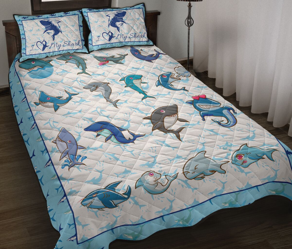 Shark Art Style Quilt Bed Set - Love Quilt Bedding Set