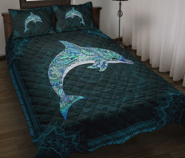 Dolphin Mandala Blue Quilt Bet Set - Love Quilt Bedding Set