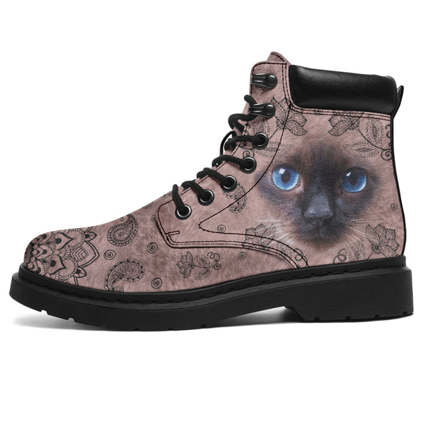 Siamese Cat Face Paisley Asboot - Lqt - Love All Season Boots