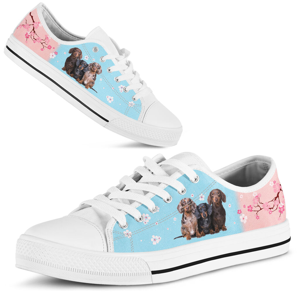 Dachshund And Cherry Blossom - Low Top Shoe - Love Love Top Shoes