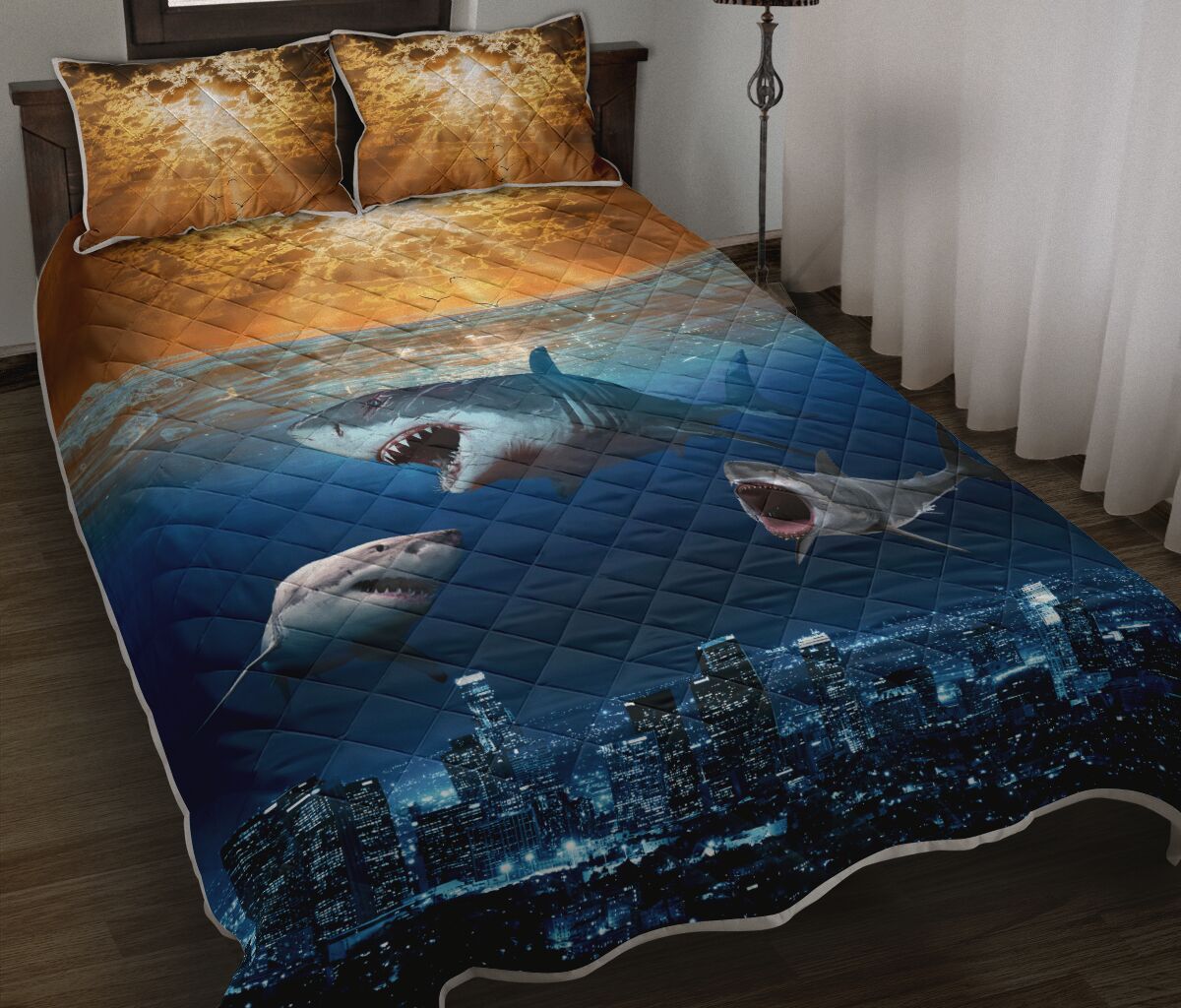 Sharks And Ocean Floor- Bed Set - Love Quilt Bedding Set