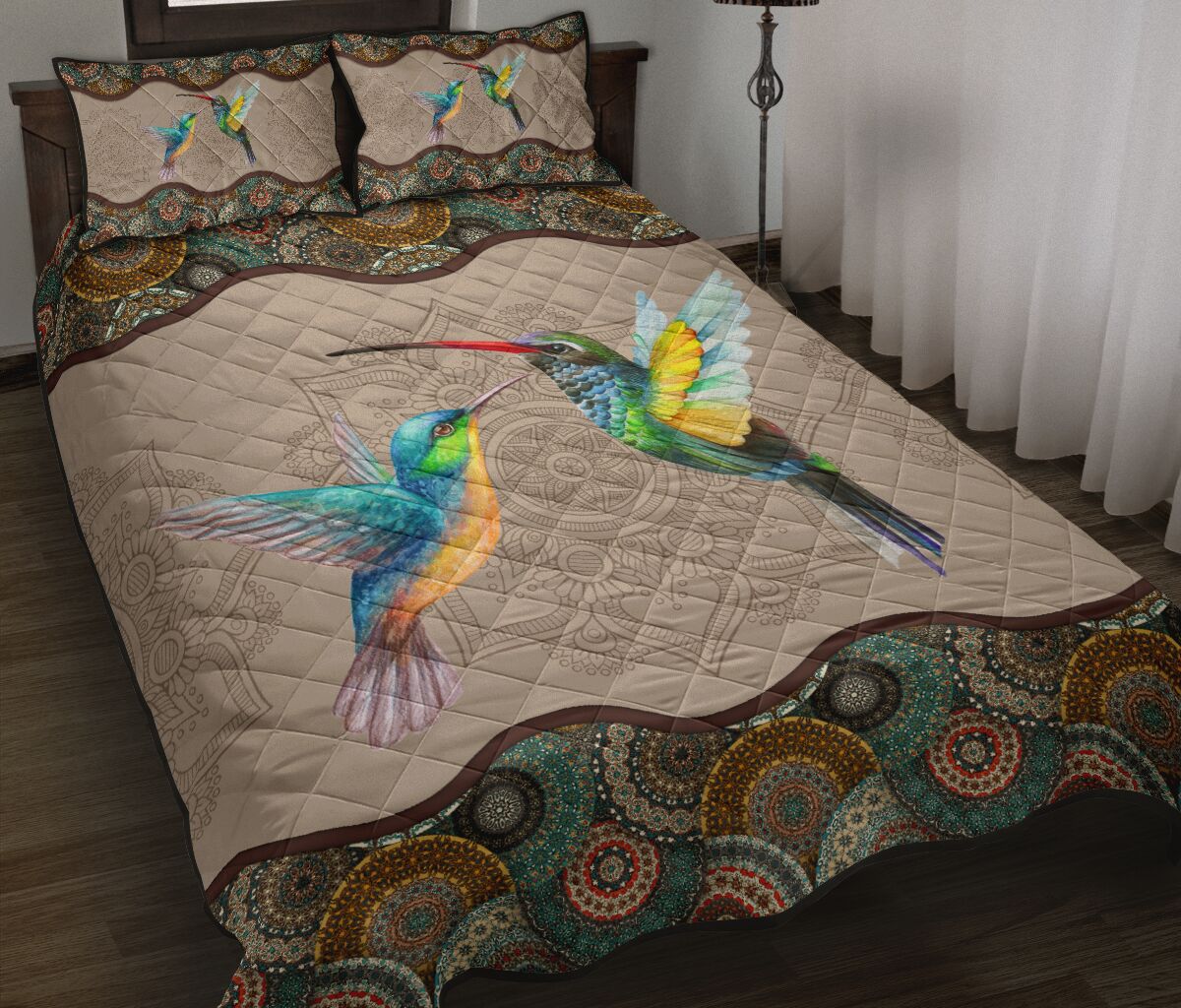Hummingbird Mandala Style Quilt Bed Set - Love Quilt Bedding Set