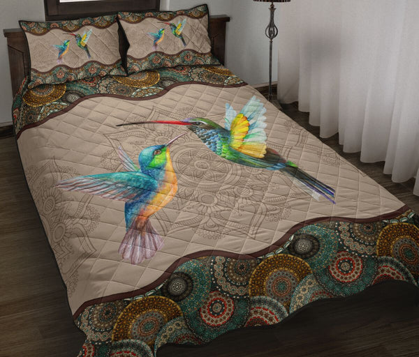 Hummingbird Mandala Style Quilt Bed Set - Love Quilt Bedding Set