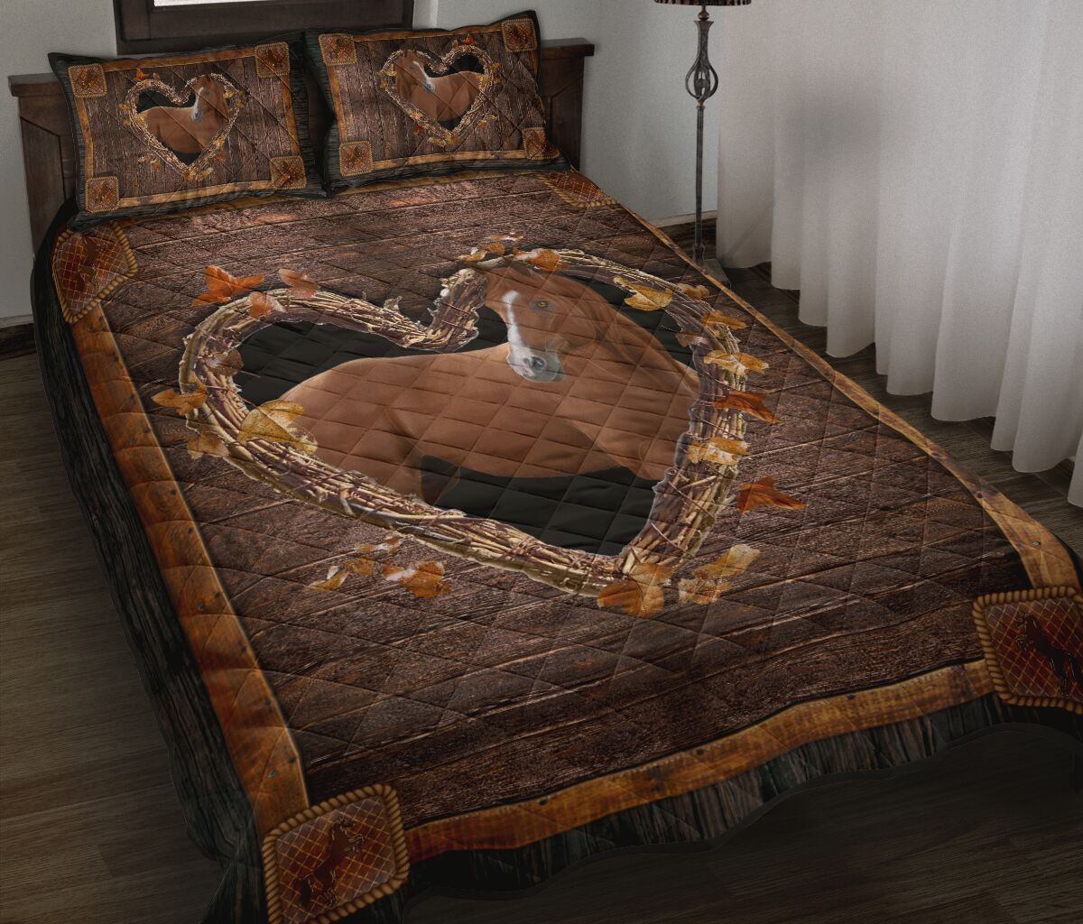 Horse Wood Heart Tree Dry Style Quilt Bed Set - Love Quilt Bedding Set