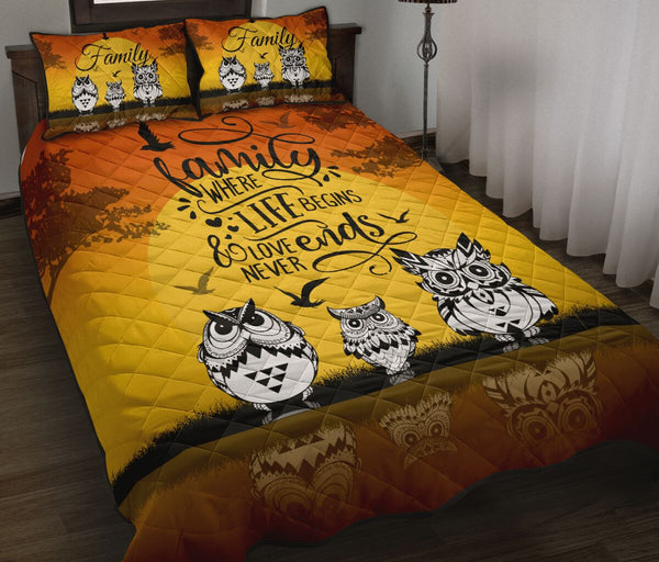 Owl Family Where Life Begins Quilt Bed Set - Love Quilt Bedding Set