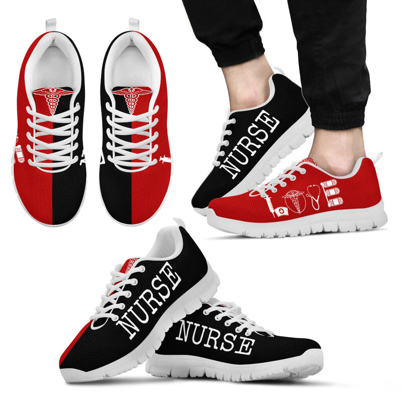 Nurse- Love Red Black Sneakers, Running Shoes, Shoes For Women, Shoes For Men, Custom Shoes,- Love Sneakers