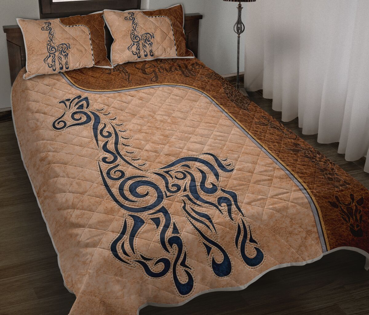 Giraffes Leather Style Quilt Bed Set - Love Quilt Bedding Set