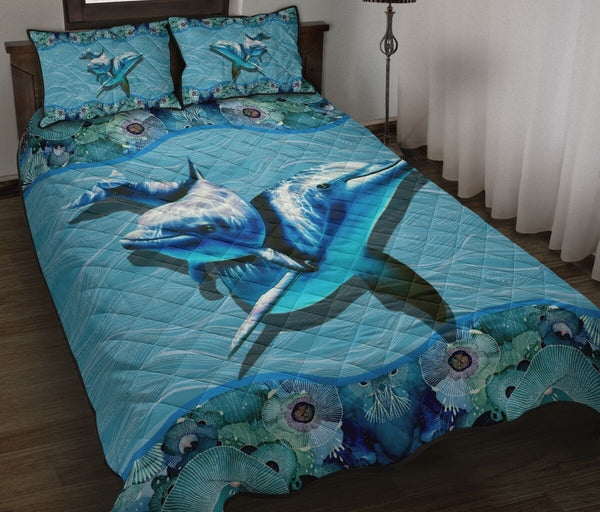 Dolphin Wave Ocean Style Quilt Bed Set - Love Quilt Bedding Set