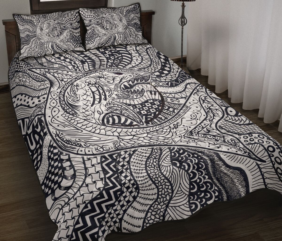Shark Monochrome Style Quilt Bed Set - Love Quilt Bedding Set